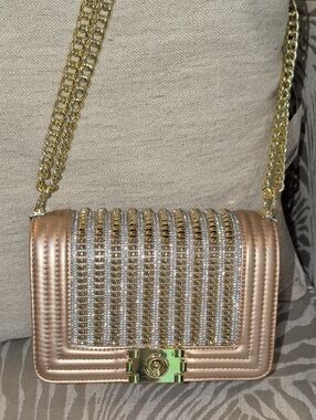 Fashion Rose Gold Rhinestone Chain Crossbody Bag NWT